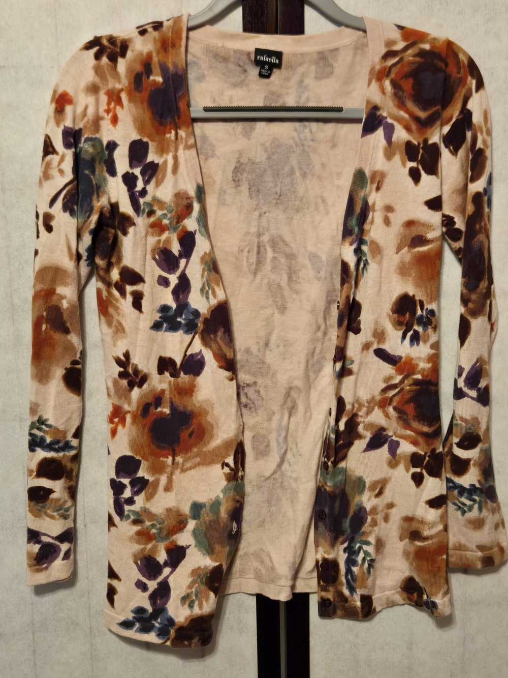 Rafaella Floral Open-Front Cardigan in Fall Colors With Buttons